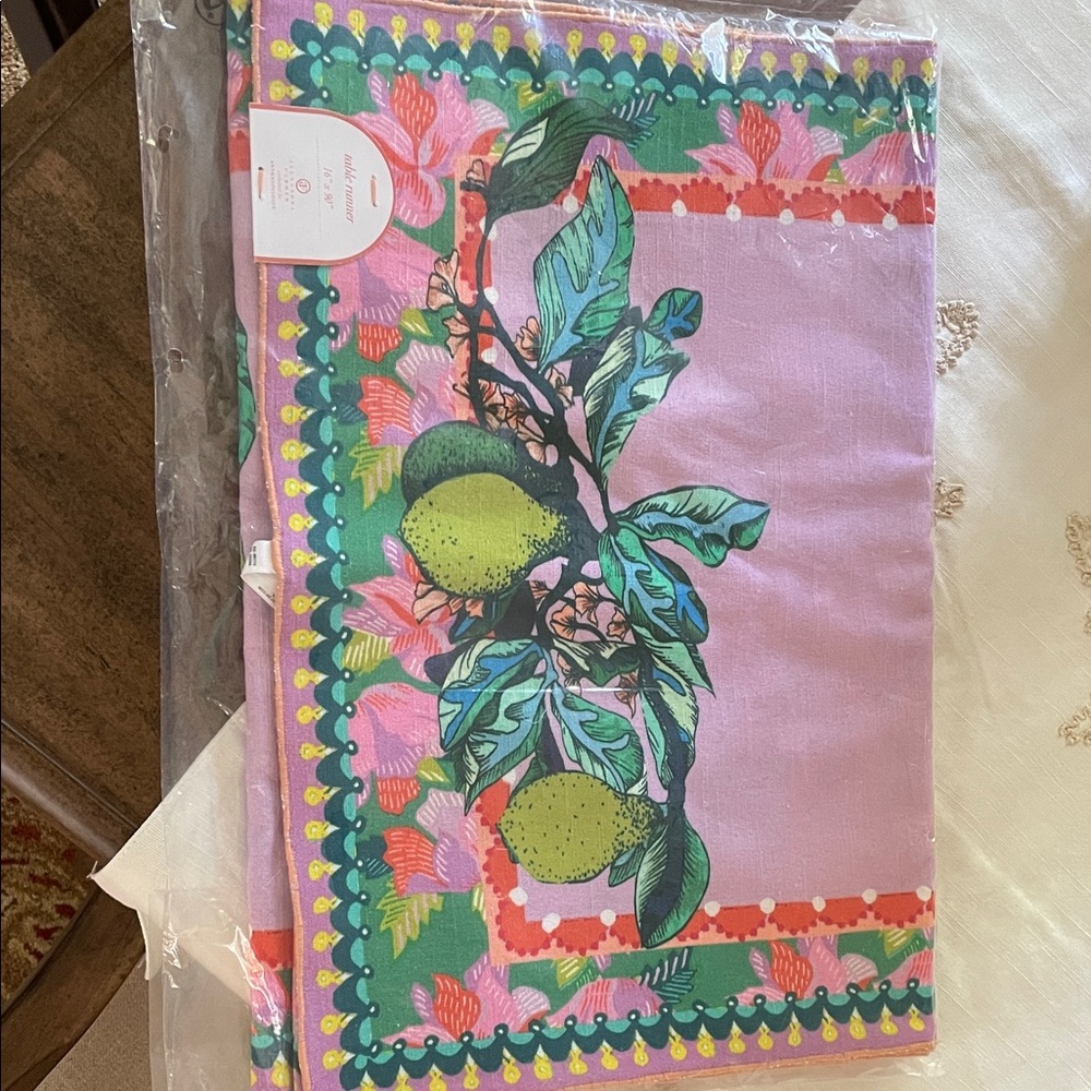 Anthropologie Pink and Green Botanical Tablecloth